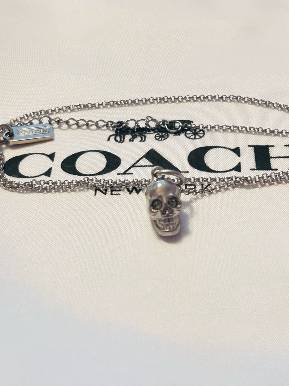 NWOT RARE Coach Y2K Silver Swarovski Skull Necklace - Picture 7 of 13